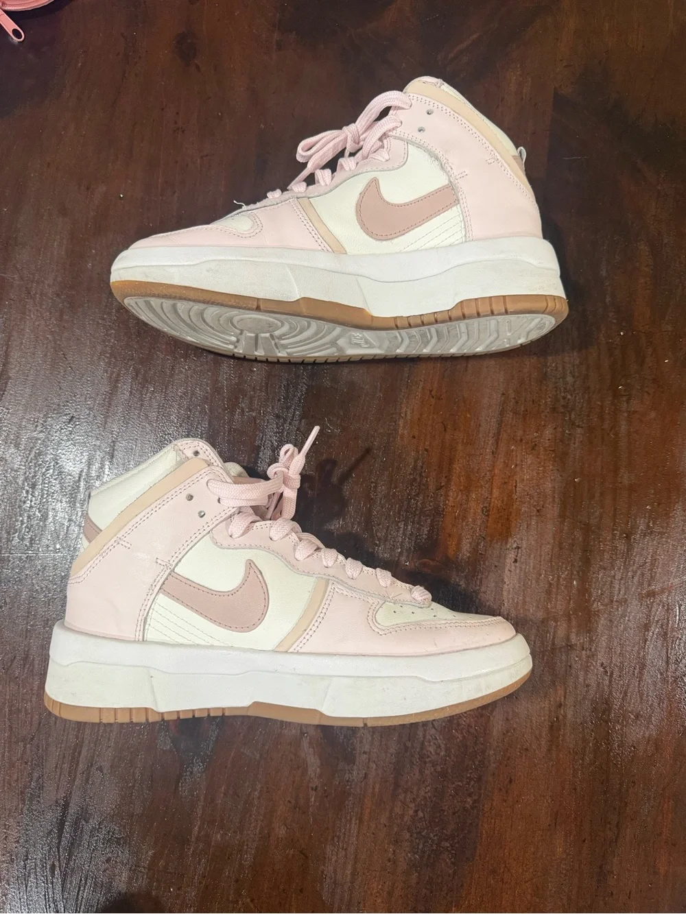 Nike Pink and Cream High-Top Sneakers